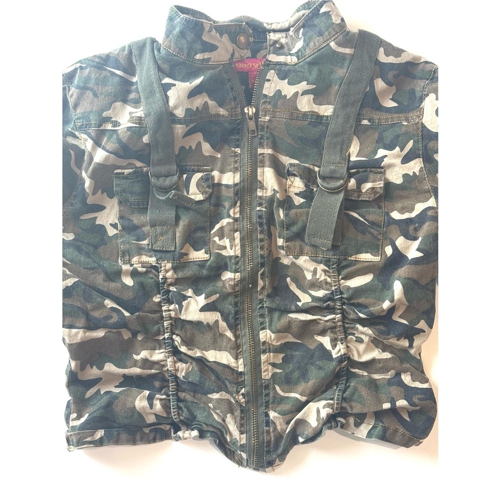 Y2K Jennyfer Camo Utility Jacket Cropped Military‎ Grunge Zip Up M - Picture 8 of 11